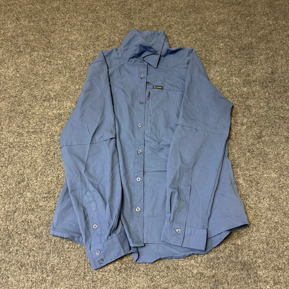 Columbia Shirt Womens Size M Blue Grid Long Sleeve Button Down Outdoor Hiking